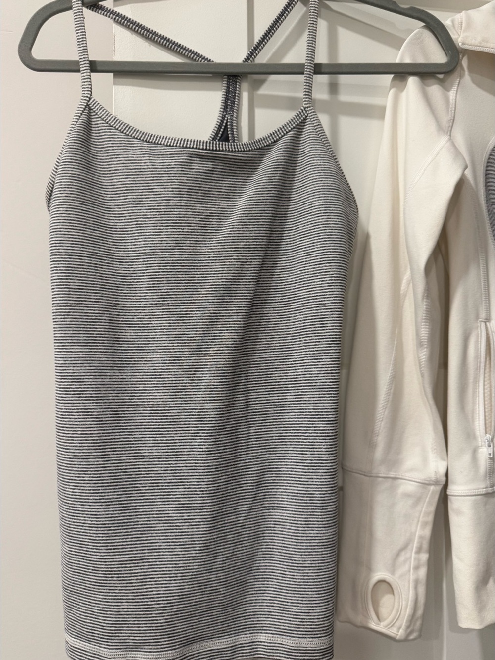 Lululemon Cream Varsity-Style Jacket and matching blue & white tank top - Picture 2 of 8